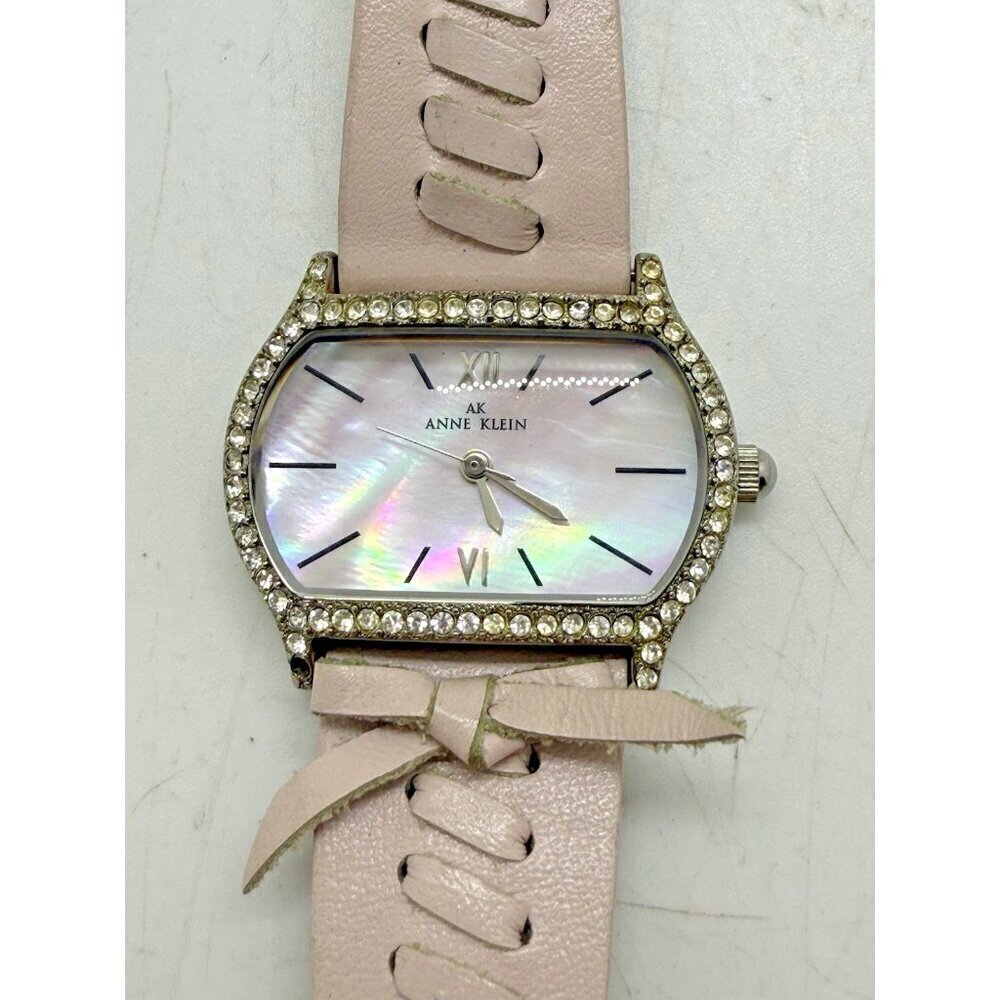 Anne Klein Women's Watch 10/6459 Pink Corset Like Leather Band Mother of Pearl